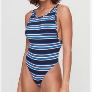 TNA Blue Red Striped Bodysuit Size Medium